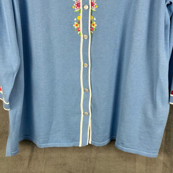Bob Mackie Sweater Womens XL Blue Fruit Floral Embroidered Cardigan Artsy Preppy - Picture 3 of 14